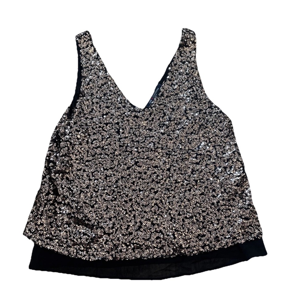 One‎ Clothing Sequin Tank Top Womens Sz Lg V-Neck Layered Champagne Gold CY6062